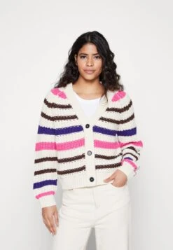 Noisy May NMCHARLIE CARDIGAN - Strickjacke - Pearled Ivory/deep Blue/demitasse/shocking Pink