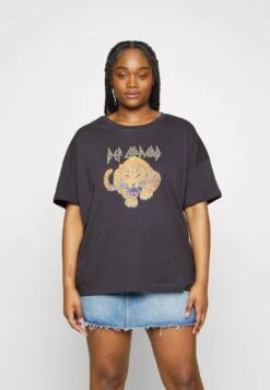 NMIDA DEEF LEOPARD O NECK TOP CURVE - T-Shirt Print - Obsidian/def Leppard