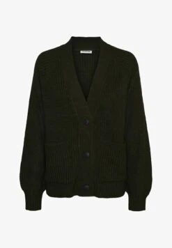 Noisy May MIT TASCHEN V-AUSSCHNITT KNITTED - Strickjacke - Dunkel Grün