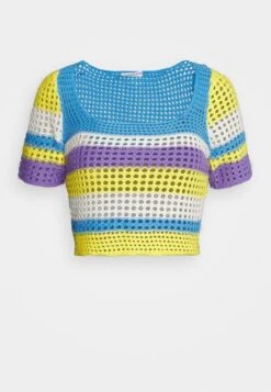 Noisy May NMKELLY SQUARE NECK - T-Shirt Print - Azure Blue/eggnog/purple/habanero