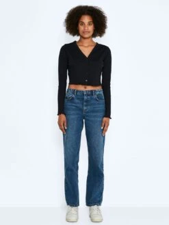 Noisy May Gerippter Cropped Cardigan Kurze V-Ausschnitt Strickjacke NMDRAKEY In Schwarz -Fashion Verkauf noisy may gerippter cropped cardigan kurze v ausschnitt strickjacke nmdrakey in schwarz 2