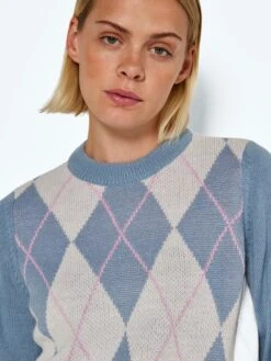 Noisy May Pullover "Argyle" In Hellblau/ Weiß -Fashion Verkauf noisy may pullover argyle in hellblau weiss 3