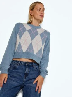 Noisy May Pullover "Argyle" In Hellblau/ Weiß -Fashion Verkauf noisy may pullover argyle in hellblau weiss 4