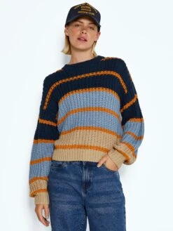 Noisy May Pullover "Marley" In Dunkelblau/ Beige